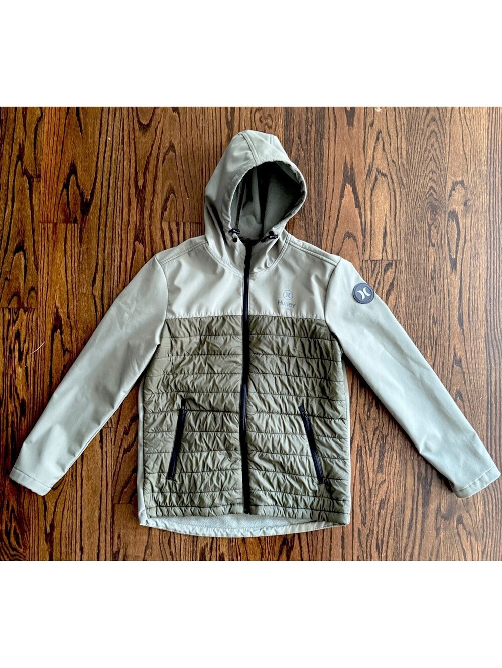Hurley Hybrid Stef Jacket Mens M Olive Green Softshell Puffer Hooded Full Zip